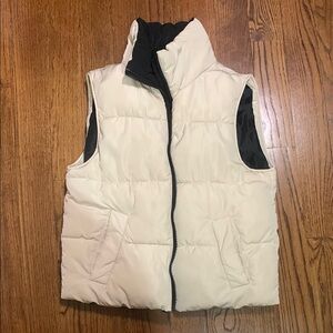 Cream and Black Puffer Vest by Top Shop